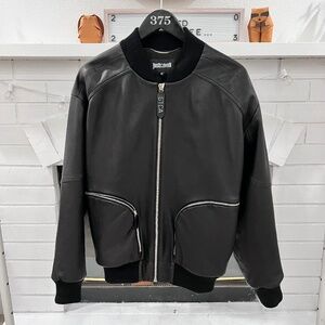 Just Cavalli STCA Two Zip Pockets Bomber Leather Jacket - Black